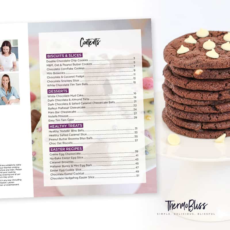 The Thermomix Chocolate Cookbook is filled with 25 delicious biscuits, slices, desserts, healthy treats and Easter recipes! RRP: $16.95