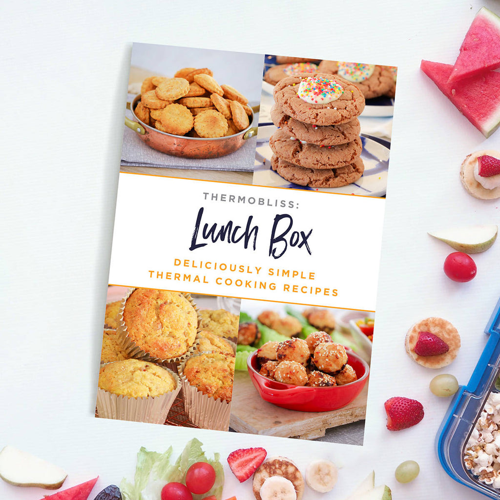 A Lunch Box recipe book showing an assortment of baked lunch box items
